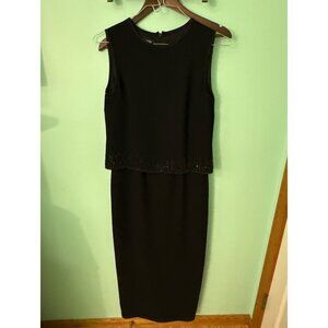 Jones New York Evening Black Sleeveless Beaded Trim Midi Dress Size 6 Polyester